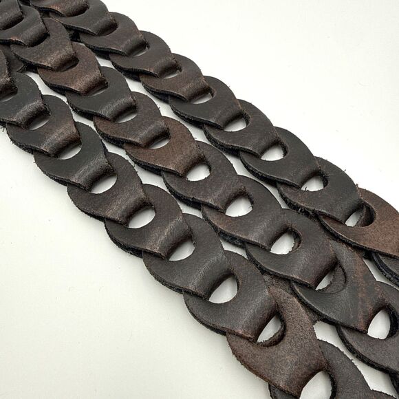 Italian Leather Belt Unique Vintage Boho Women’s Wide Brown Chain Braided 38”x3” main image 6